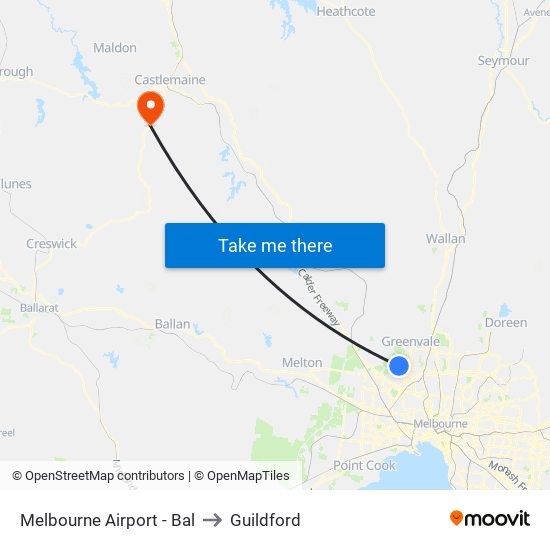 Melbourne Airport - Bal to Guildford map