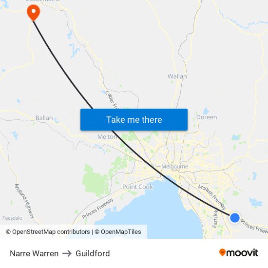 Narre Warren to Guildford map