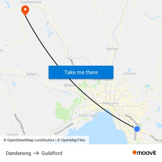 Dandenong to Guildford map