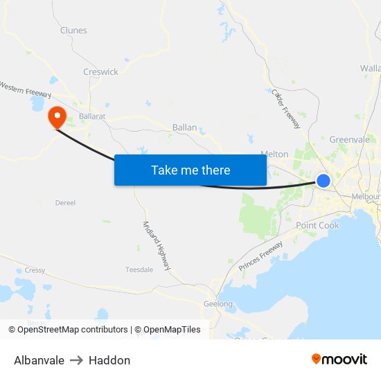 Albanvale to Haddon map