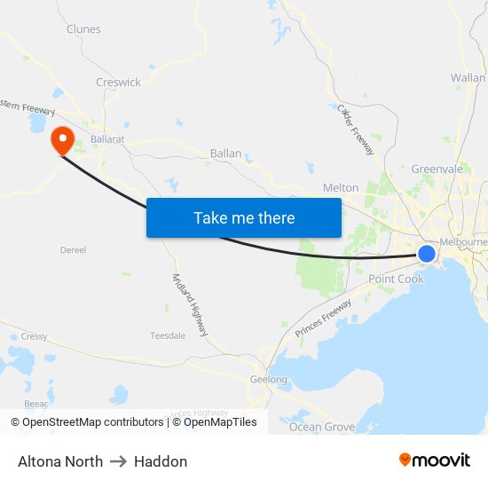 Altona North to Haddon map