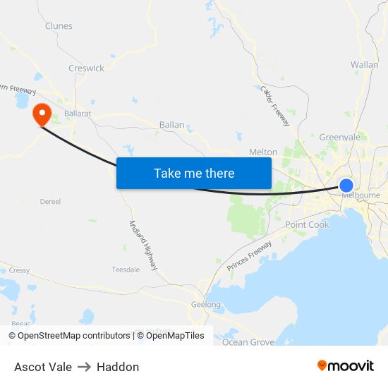 Ascot Vale to Haddon map