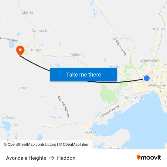 Avondale Heights to Haddon map