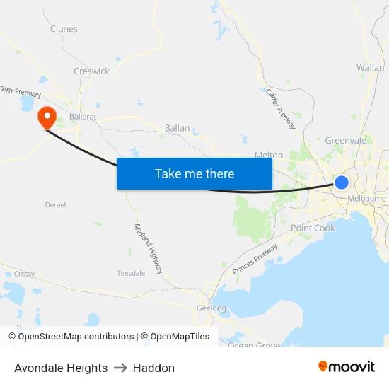 Avondale Heights to Haddon map