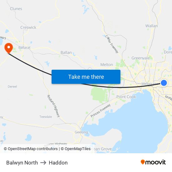 Balwyn North to Haddon map