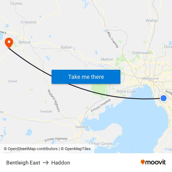 Bentleigh East to Haddon map