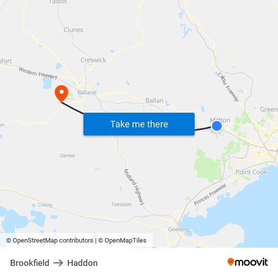 Brookfield to Haddon map