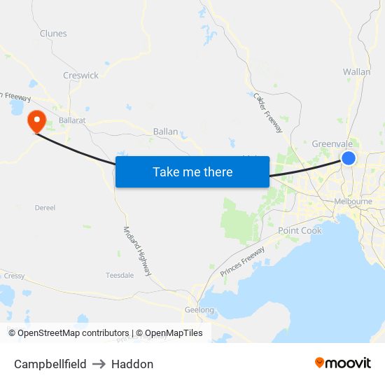 Campbellfield to Haddon map