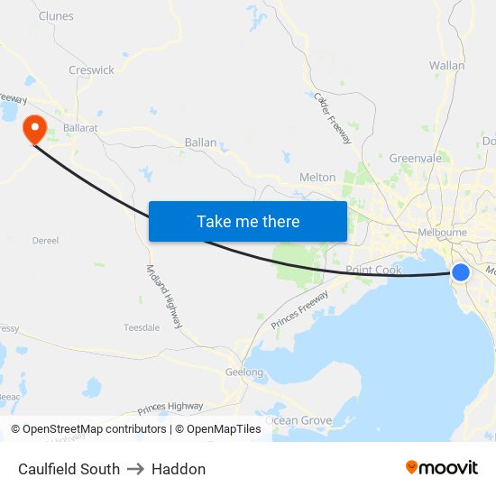 Caulfield South to Haddon map