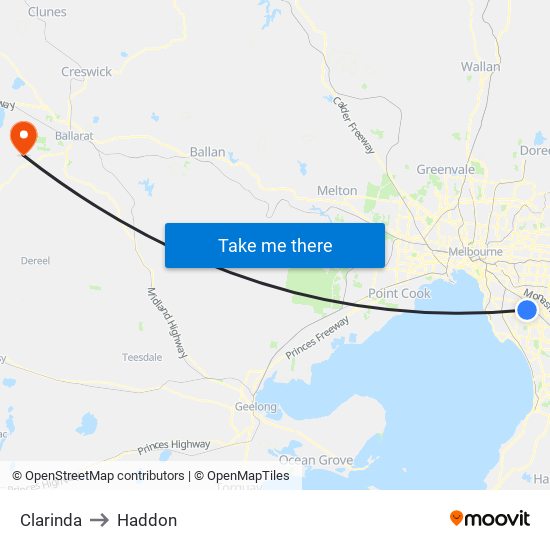 Clarinda to Haddon map