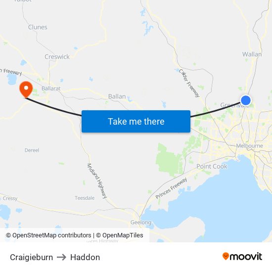 Craigieburn to Haddon map