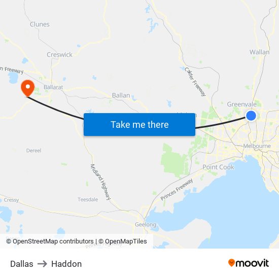 Dallas to Haddon map