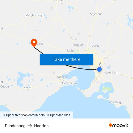 Dandenong to Haddon map