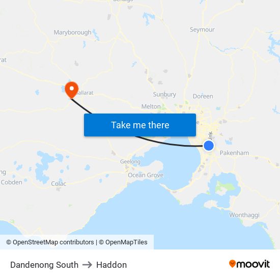 Dandenong South to Haddon map