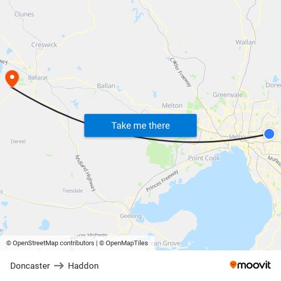 Doncaster to Haddon map