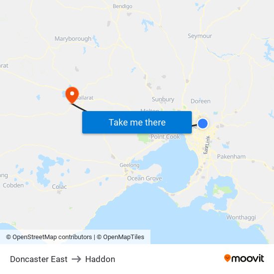 Doncaster East to Haddon map