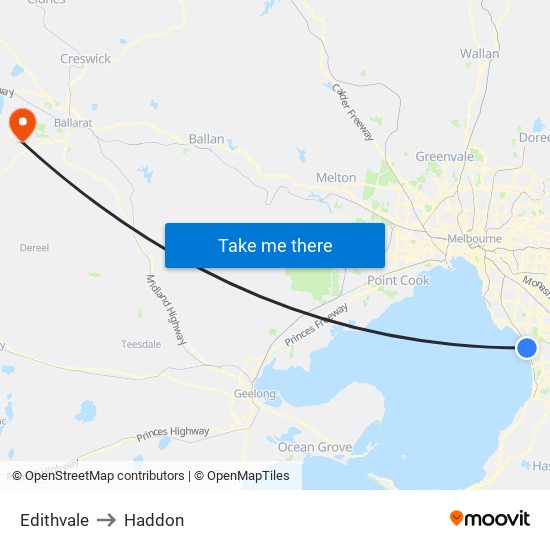 Edithvale to Haddon map