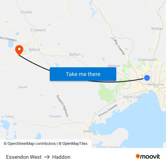 Essendon West to Haddon map