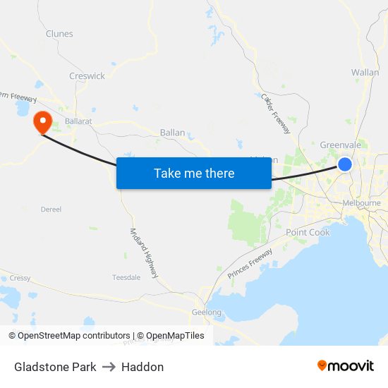 Gladstone Park to Haddon map