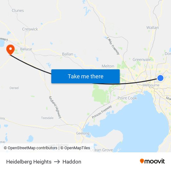 Heidelberg Heights to Haddon map