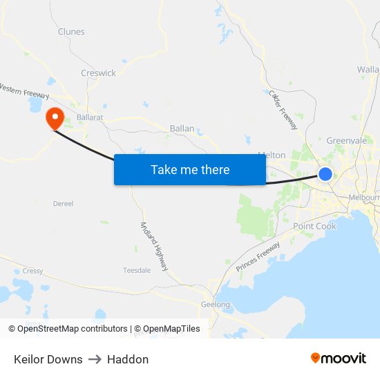 Keilor Downs to Haddon map