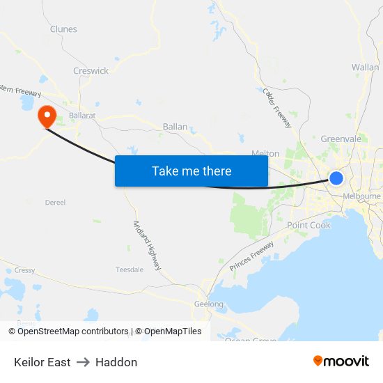 Keilor East to Haddon map