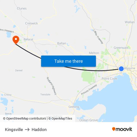 Kingsville to Haddon map