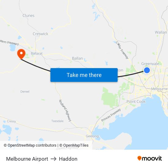 Melbourne Airport to Haddon map