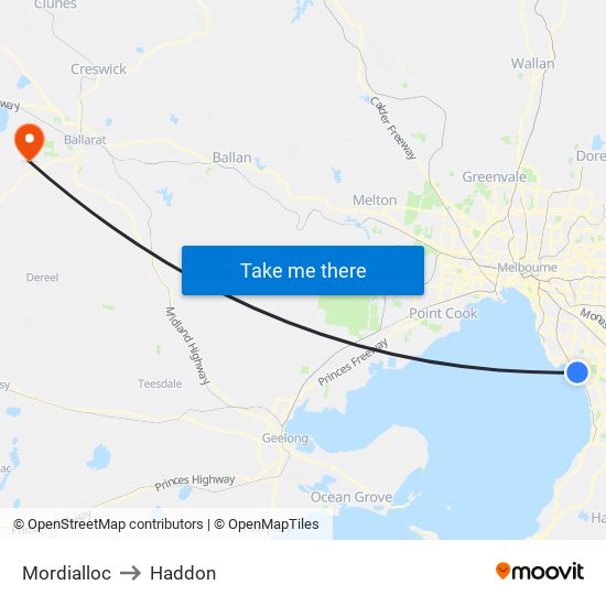 Mordialloc to Haddon map