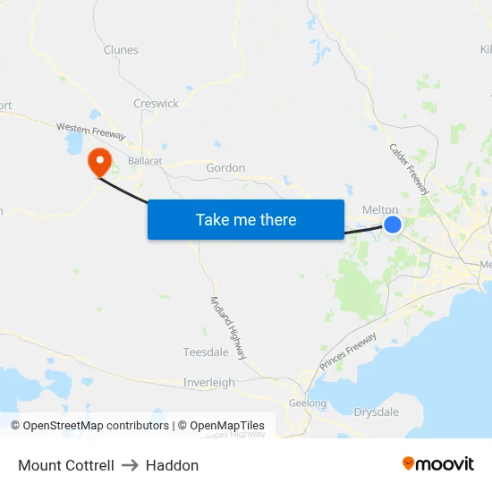 Mount Cottrell to Haddon map