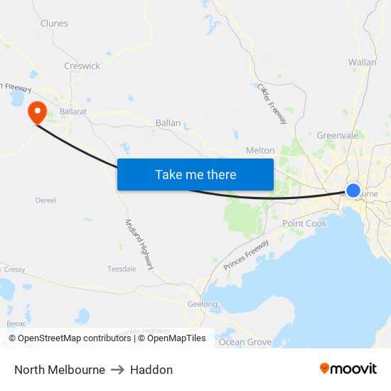 North Melbourne to Haddon map