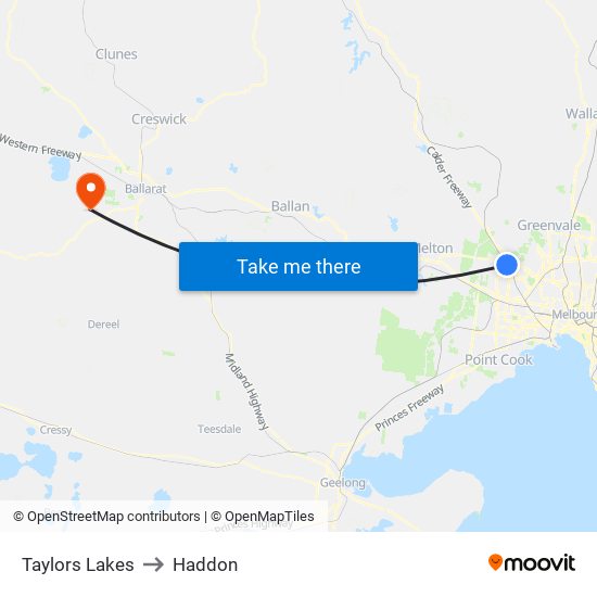 Taylors Lakes to Haddon map