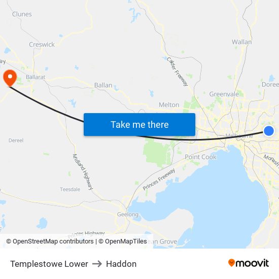 Templestowe Lower to Haddon map