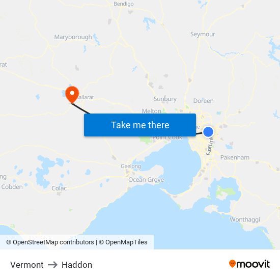 Vermont to Haddon map