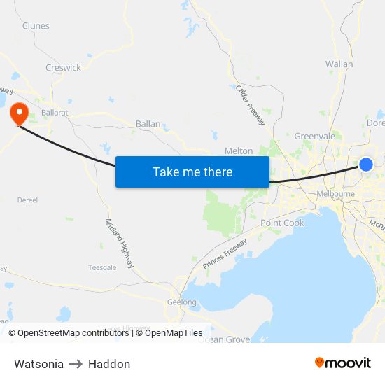 Watsonia to Haddon map