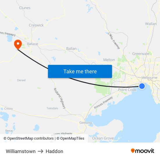 Williamstown to Haddon map