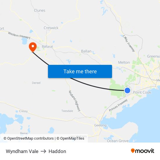 Wyndham Vale to Haddon map