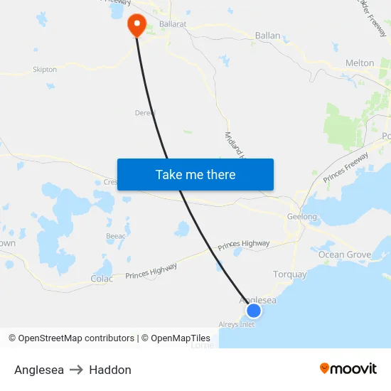 Anglesea to Haddon map