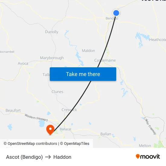 Ascot (Bendigo) to Haddon map
