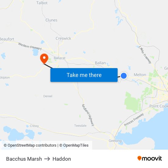 Bacchus Marsh to Haddon map