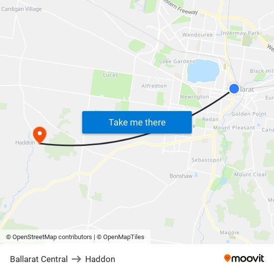 Ballarat Central to Haddon map