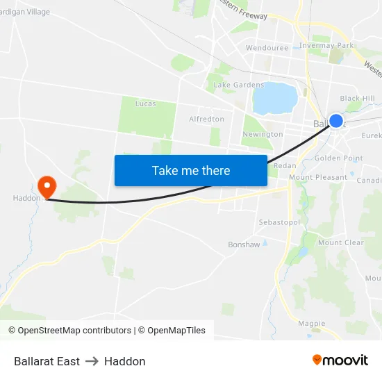 Ballarat East to Haddon map