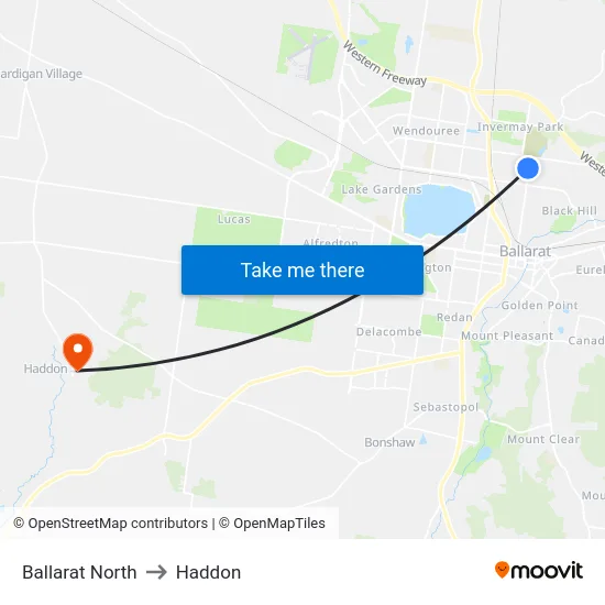 Ballarat North to Haddon map