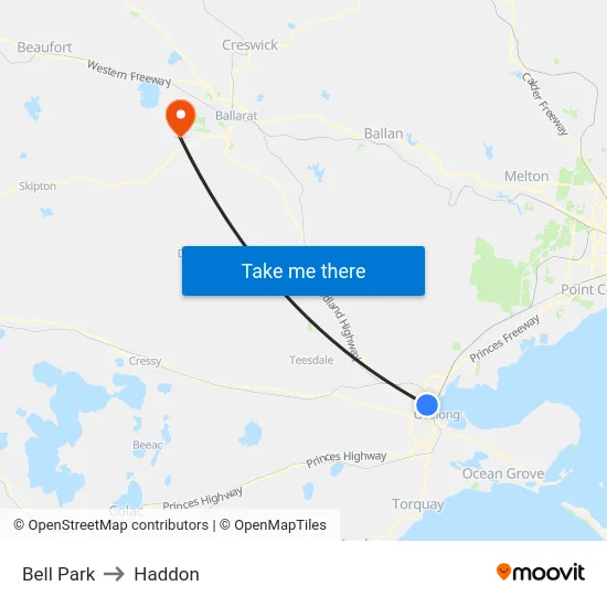 Bell Park to Haddon map