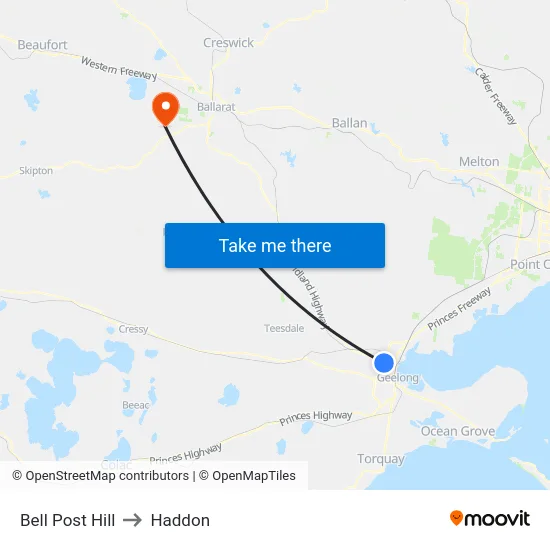Bell Post Hill to Haddon map