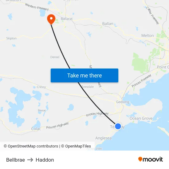 Bellbrae to Haddon map