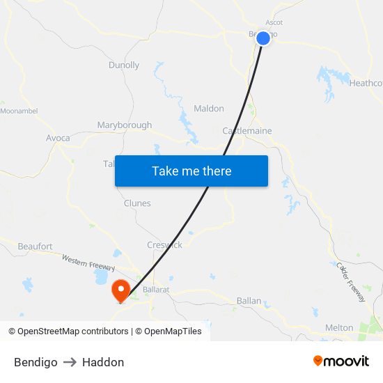 Bendigo to Haddon map