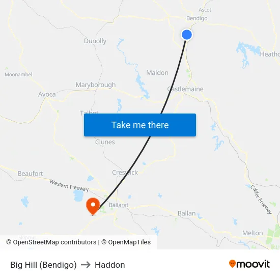 Big Hill (Bendigo) to Haddon map