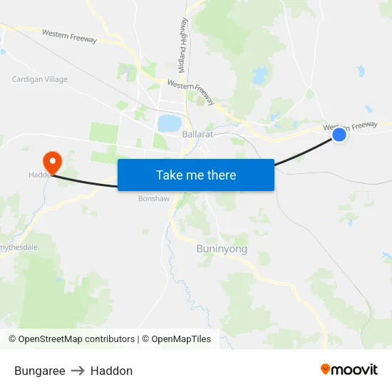 Bungaree to Haddon map