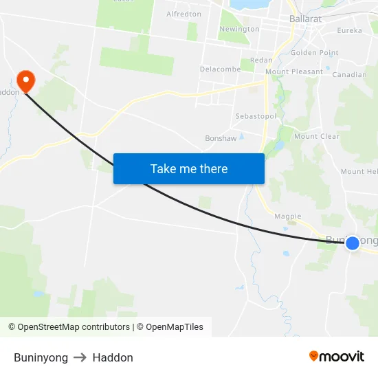 Buninyong to Haddon map